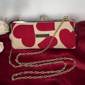 Miu Miu Red Heart Clutch Pochette w/Gold Chain - New